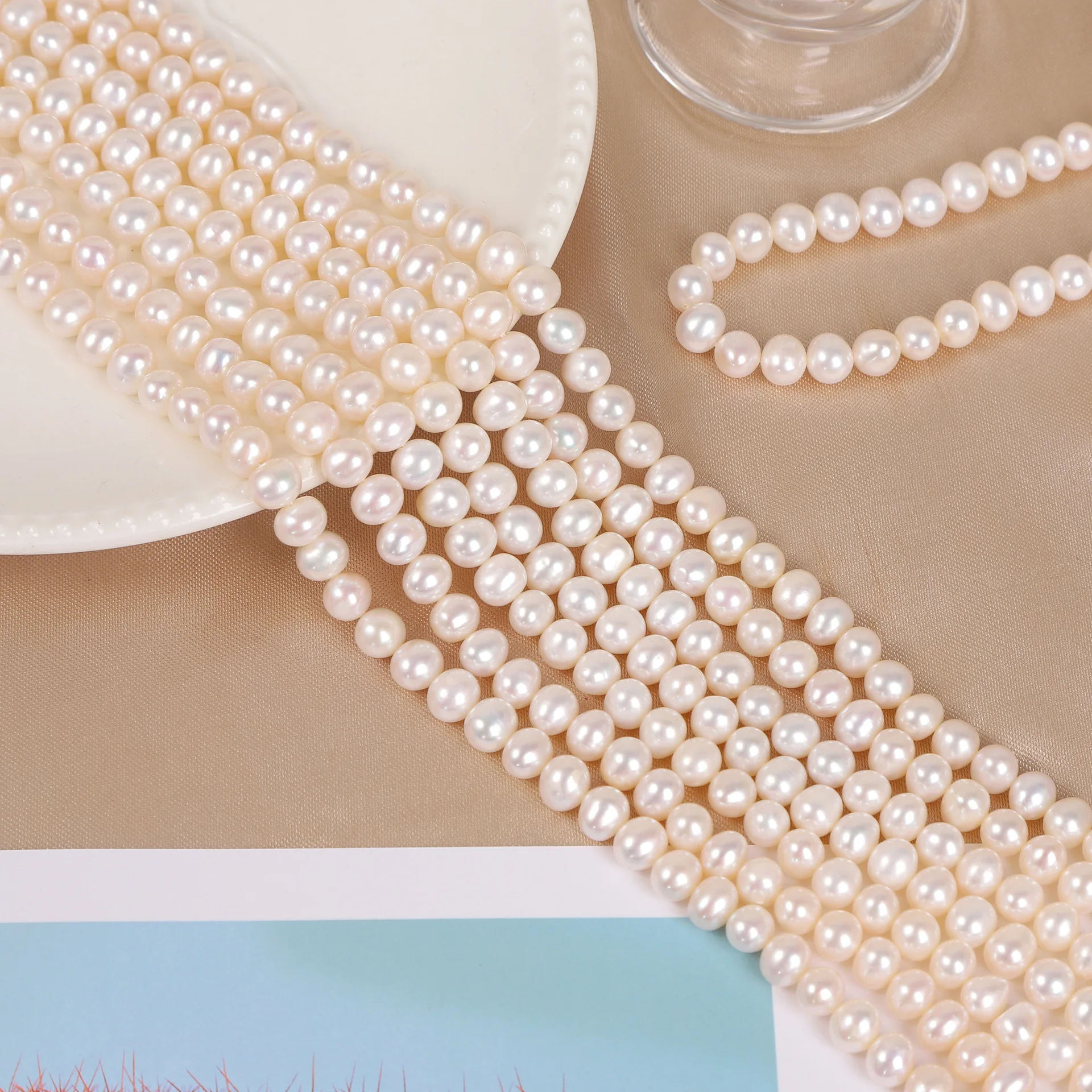 

AAA 7-8 мм яйцеобразные высококачественные натуральные пресноводные жемчужные полуфабрикаты бусины для изготовления ювелирных изделий DIY аксессуары для ожерелья 38 см