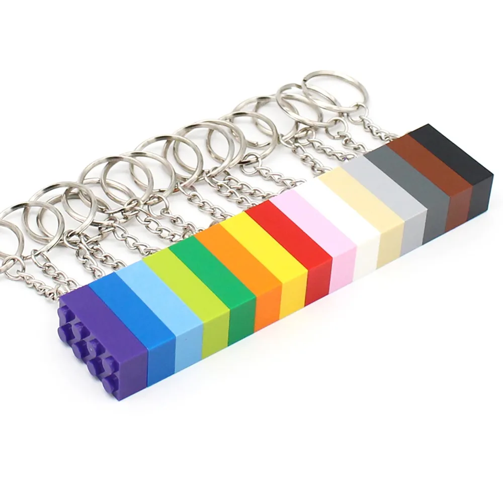 10PCS Building Blocks Keychain Plate 2x4 Colorful Heart Key Chain Ring Bricks Baseplate Small Particles Creative Holiday Gift