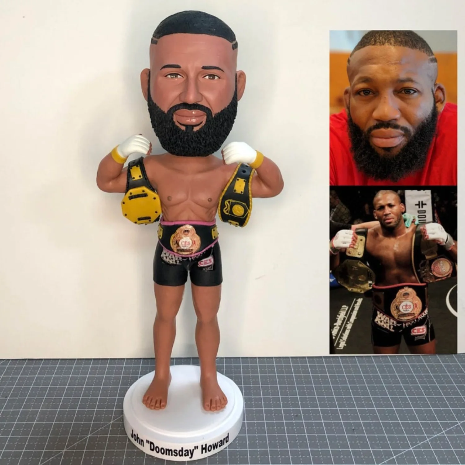 Personalized Boxing Bobblehead With Gold Belt Custom Champion Action Figure Handmade Full Body Sports Clay Figurine Gift