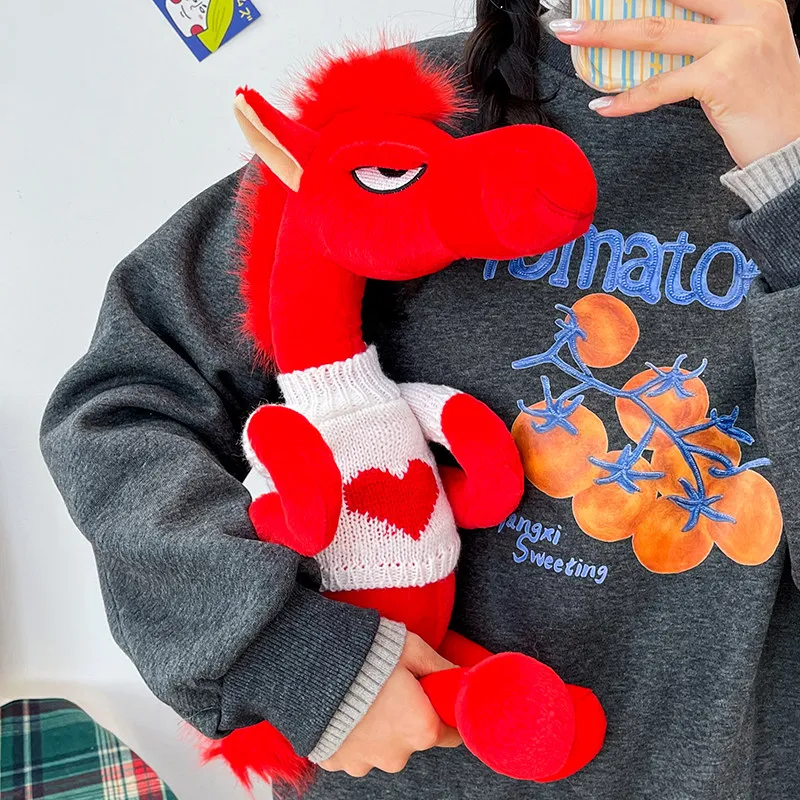 

Red Horse Soft Plush Toy Trendy 2026 Year Of The Horse With Heart Knit Sweater Hugging Pillow Funny Gift For Friends Family