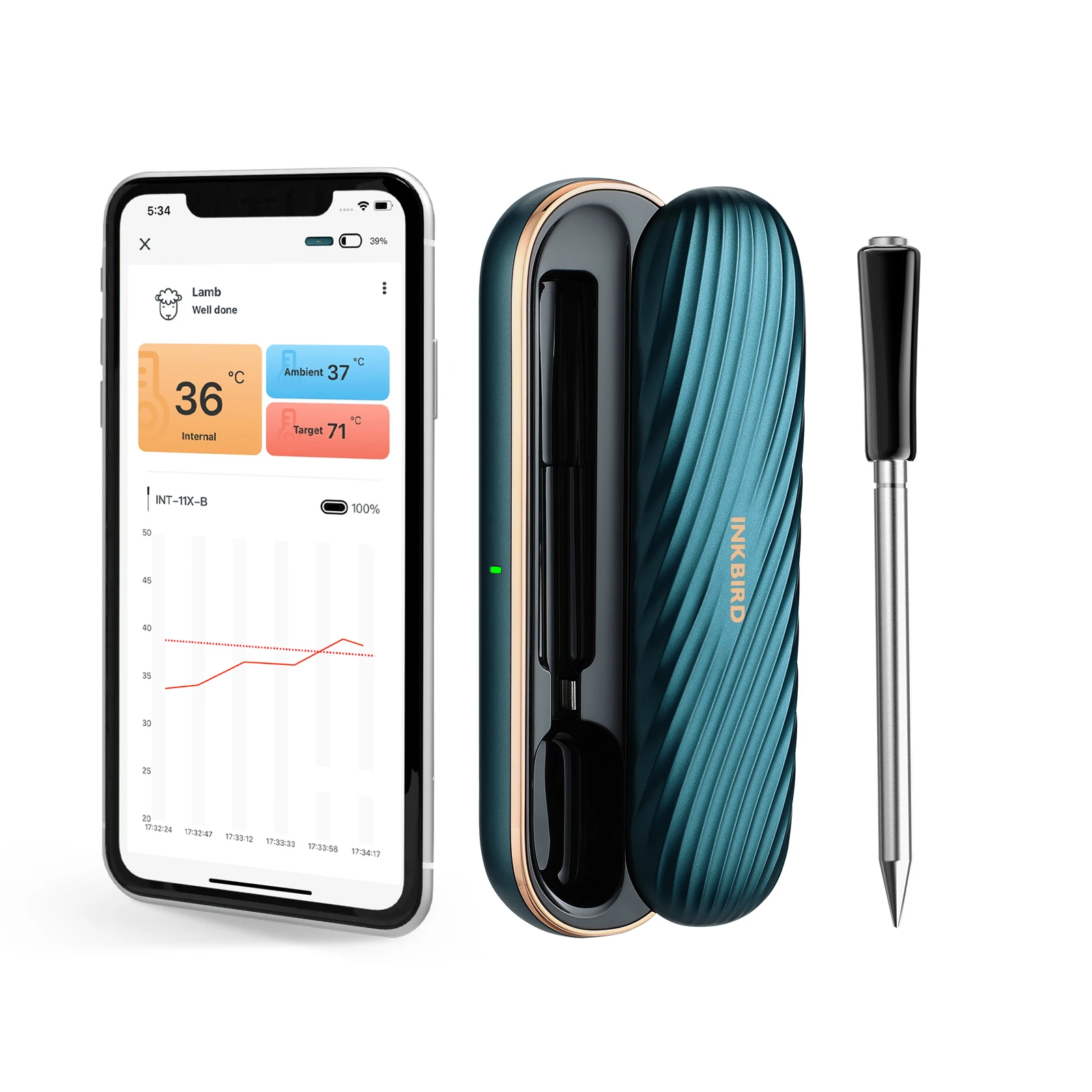 Inkbird-termômetro para Churrasco sem Fio Bluetooth Carne Grelhar Fumar 25 Horas de Cozimento Contínuo Int11x-b Ip67