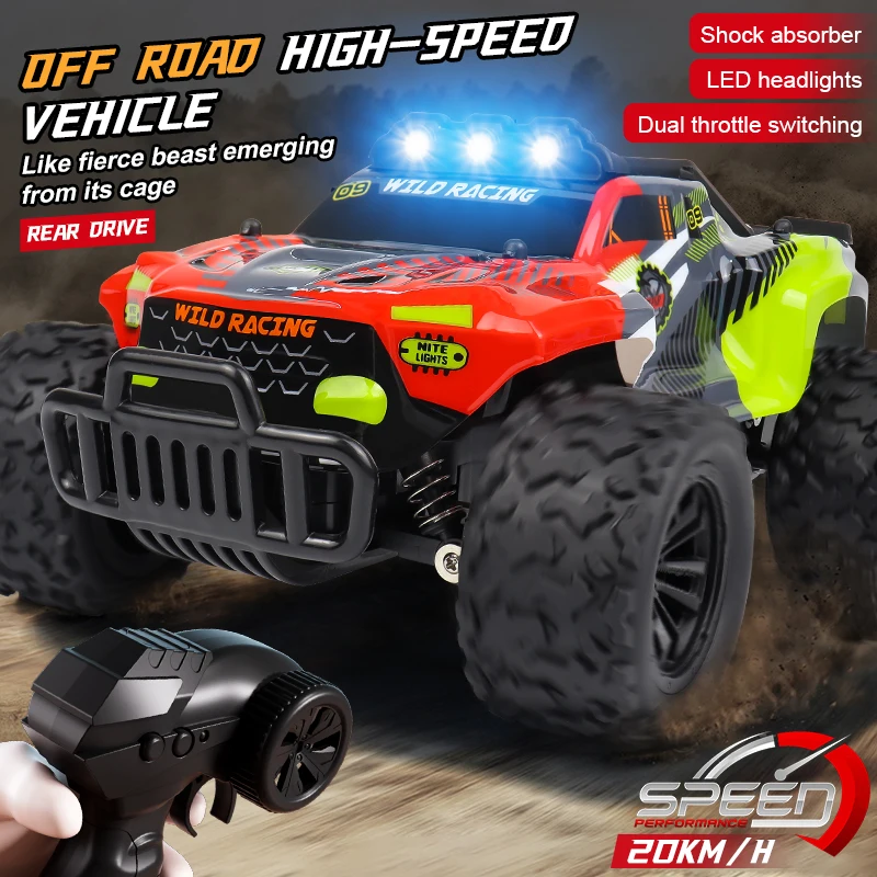 1:16 RC Monster Truck 4WD High Speed Off-Road Climbing Car 2.4G Remote Control Vehicle with LED Lights for Kids Adults