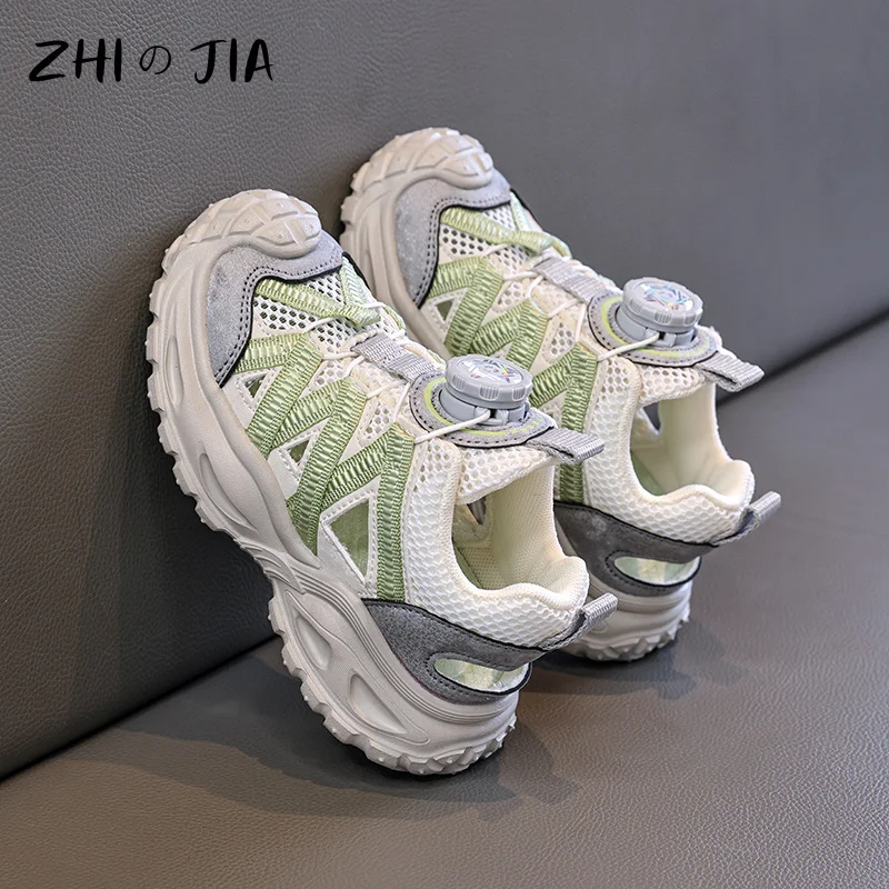 Summer Boys Girls Rotating Buckle Height Increasing Sneakers New Children's Cave Shoes Fashionable Casual Breathable Sandals