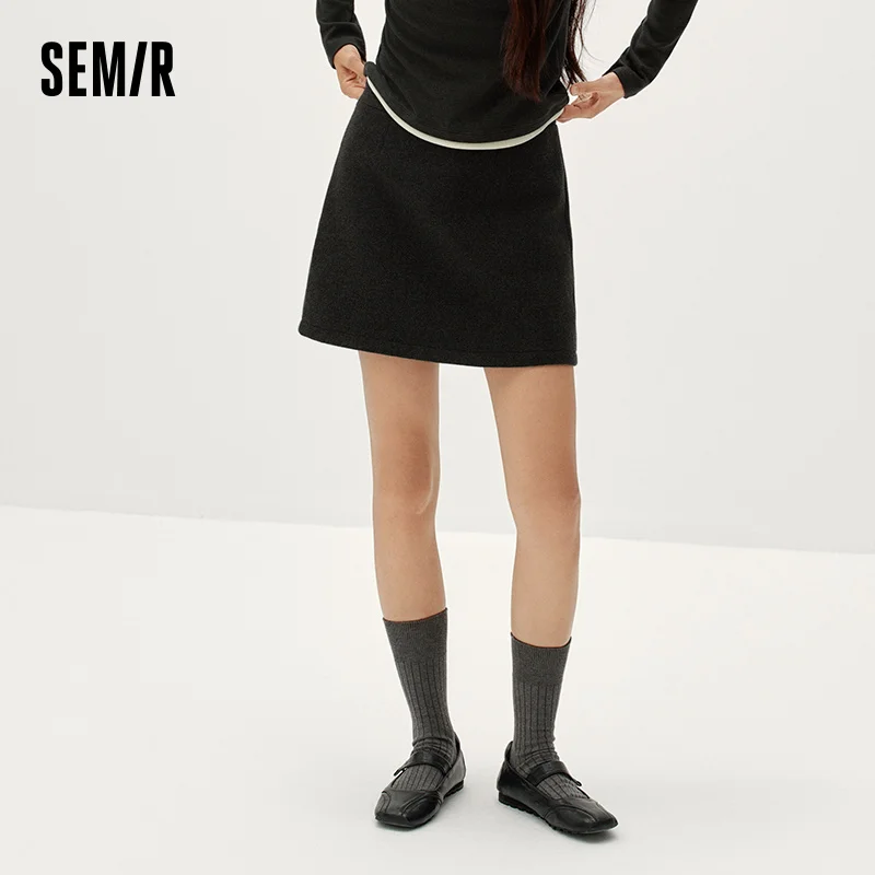 Semir Women Woolen Skirt Solid Color Side Slit Commuter Style 2026 New Winter Daily Wear Urban Casual Style Everyday Wardrobe