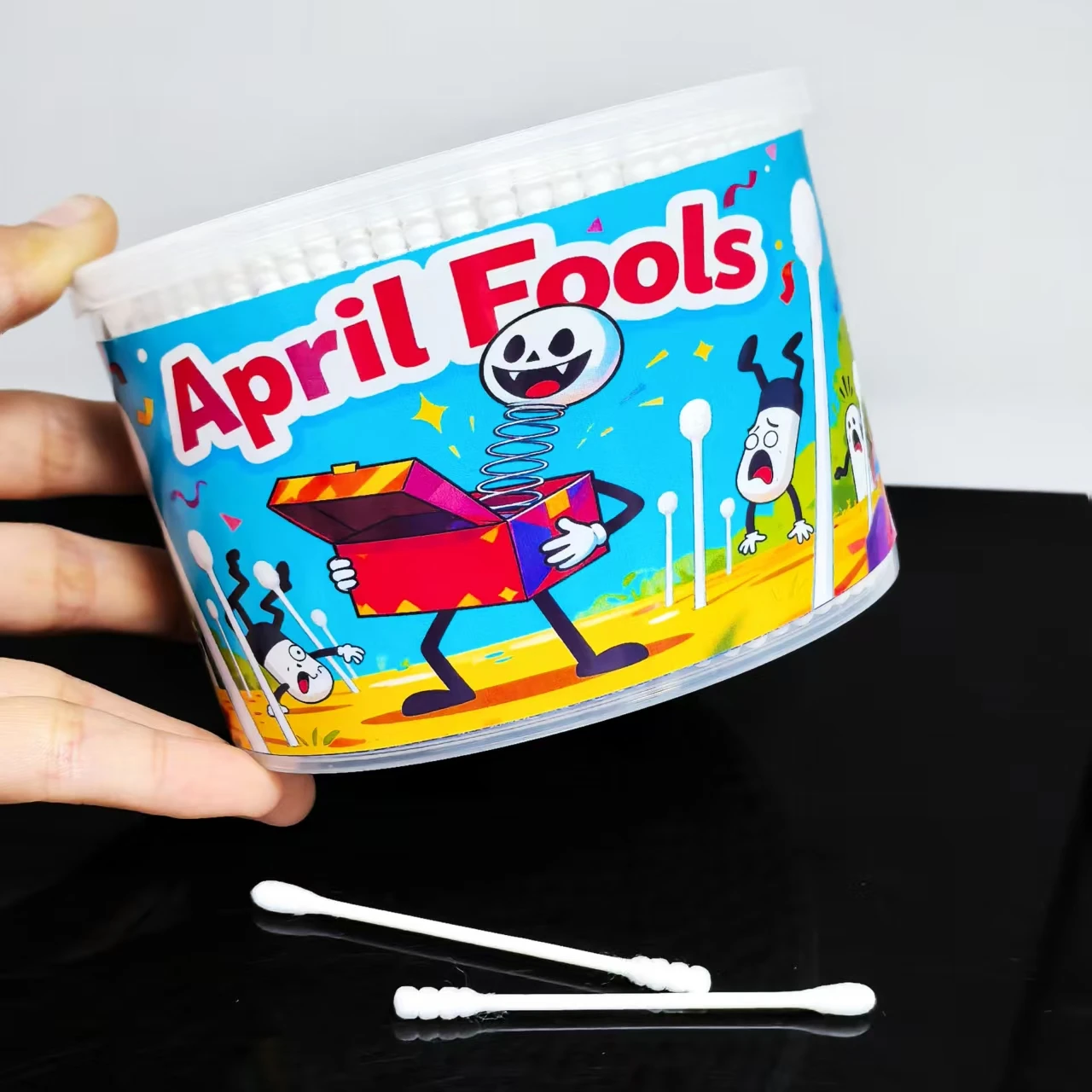 500 Uds. Elemento del Día de los Inocentes hisopos de algodón creativos caja sorpresa regalo hisopos de algodón hisopos de algodón para adultos de doble cabeza