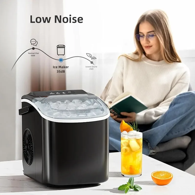 Portable Ice Maker Machine, 26Lbs/Day, 9 Cubes in 6 Mins, Self-Cleaning with Scoop & Basket for Kitchen/Office/Party