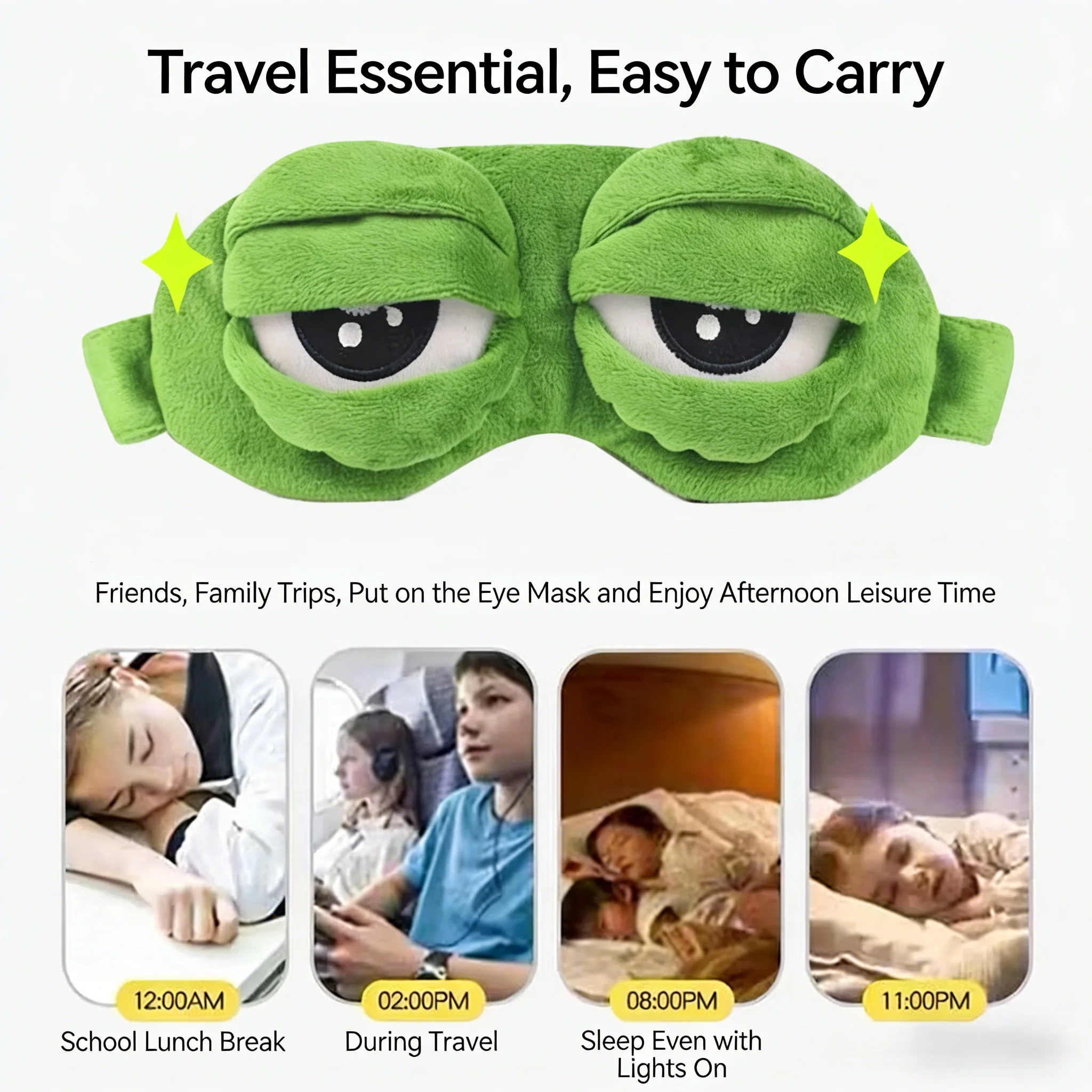 قطعة واحدة من قناع النوم الناعم على شكل ضفدع من CuddleBuddy، حماية مريحة للعين لقيلولة مريحة وانقطاع التيار الكهربائي، بشرة عادية، نوم مريح