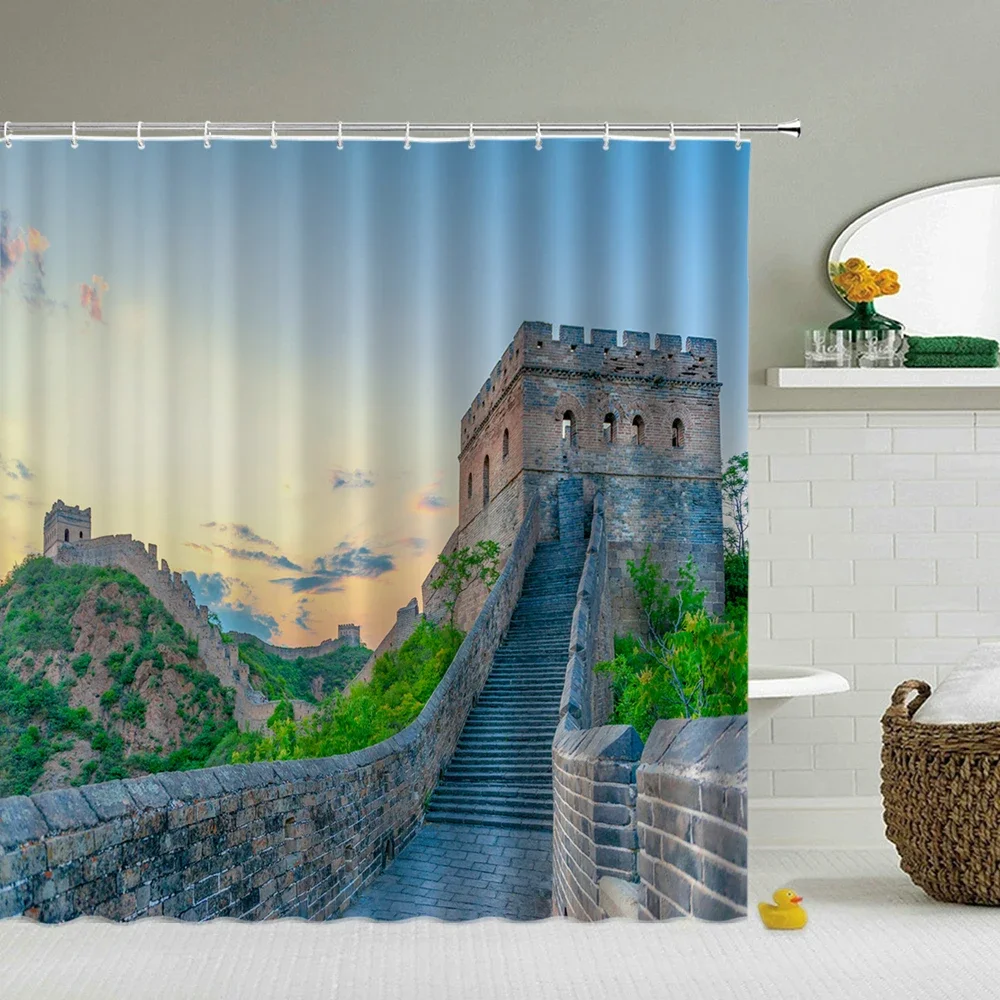 

Ancient architecture Shower Curtain China Majestic Ancient Architecture Great Wall Bathroom Decoration Waterproof Shower Curtain