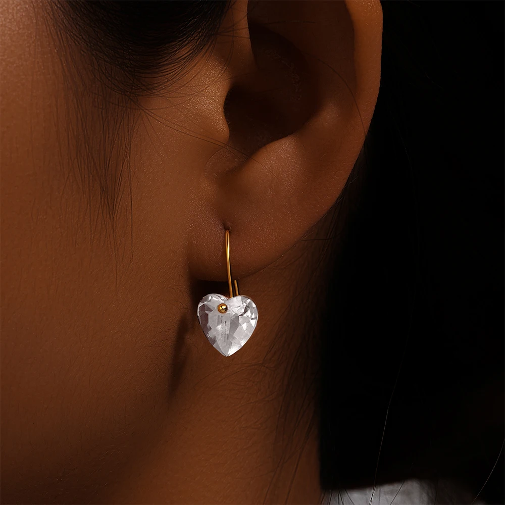 BOAKO 925 Sterling Silver Heart Shaped White Zircon Ear Hook Luxury  Wedding Mother's Valentine's Day Gift Earrings For Women