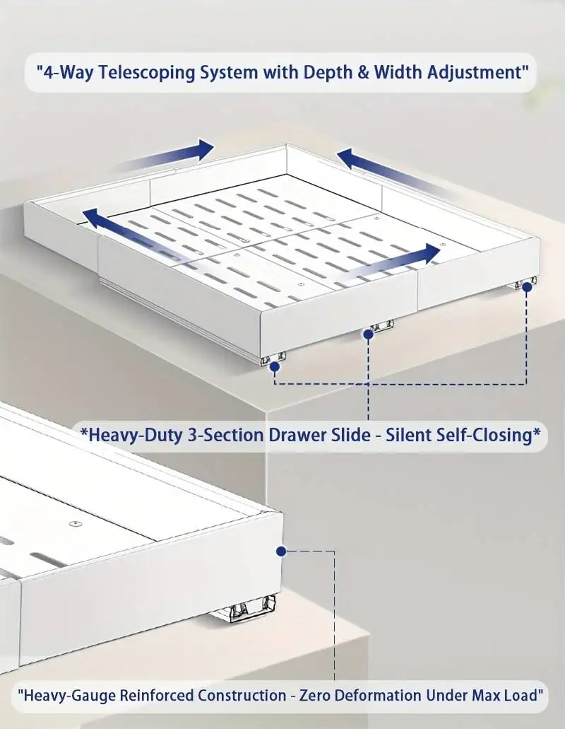 Pull Out Tray Organizer Kitchen Storage Rack Cabinet Expandable Under Sink Spice Boxes Silent Slide Drawer Style Bowl Dish Shelf