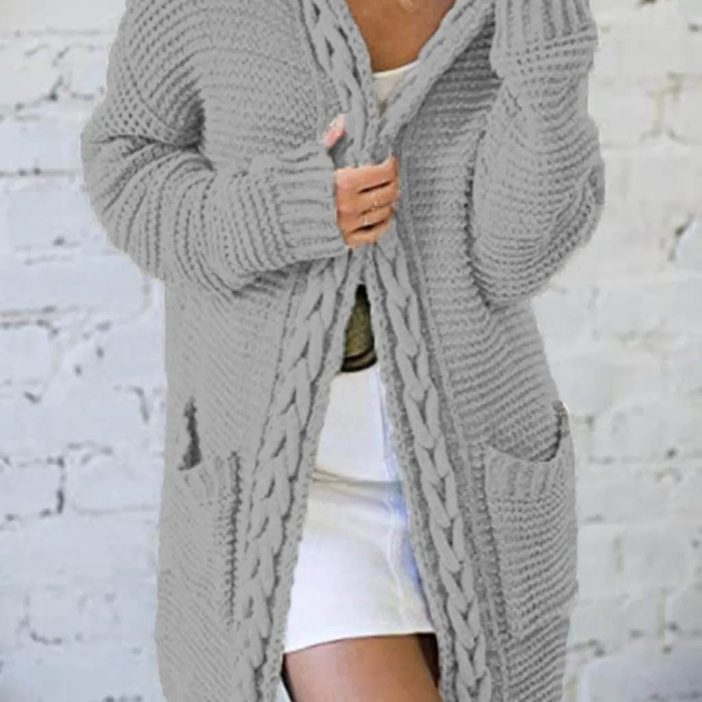 

Women's Knitted Cardigan Sweater Thick Thread Twist Design European American Style Autumn Winter Fashion for Ladies