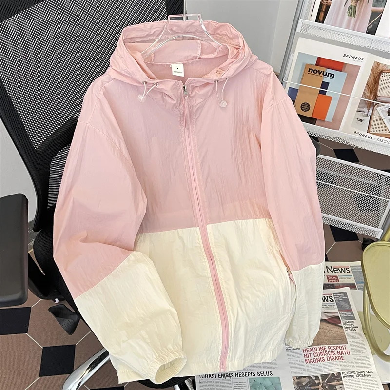 ผู้ชายนอกเสื้อผ้าป้องกันแสงแดดฤดูร้อนใหม่บางสบายๆหลวมซิป Splicing ชุดสูทเกาหลีกระเป๋าเสื้อแขนยาว