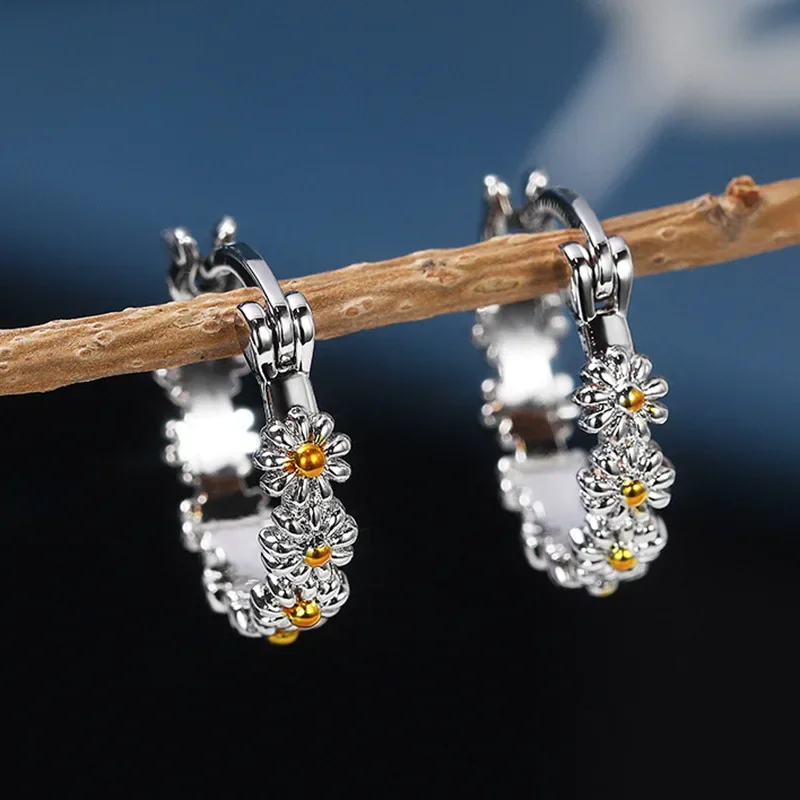 New Arrival Female Earrings Silver Needle Stackable Daisy Zircon Crystal Earrings For Women Jewelry Wholesale Pendientes - view 4