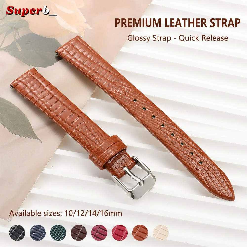 Glossy Lizard Patterned Ultra-thin Leather Watch Strap for DW Women Band 10mm 12mm 14mm 16mm Slim Wristband Universal Bracelets