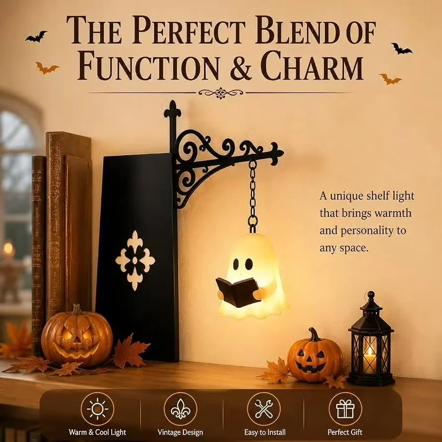 Vintage Halloween Library Lantern Bookshelf Lamp 2