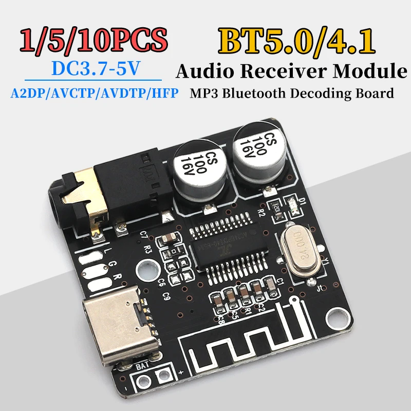Image of 1-10 Stück DIY BT Audio-Empfängerplatine BT 4.1 / 5.0 MP3 Verlustfreie Decoderplatine Drahtloses Stereo-Musikmodul DC3.7-5V