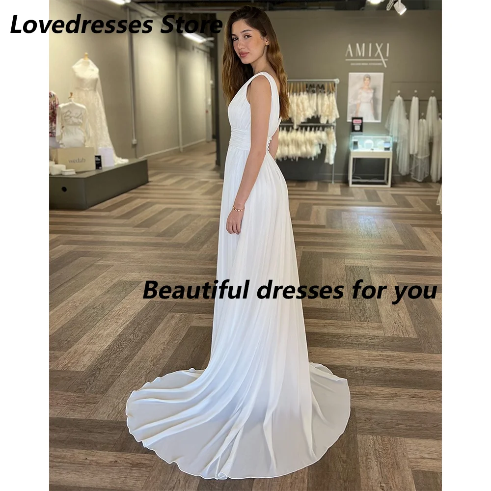 Vestido de novia de gasa de verano, manga casquillo personalizada, cuello en V, abertura en el muslo Simple, corte en A, cola de corte, vestido de novia 2025