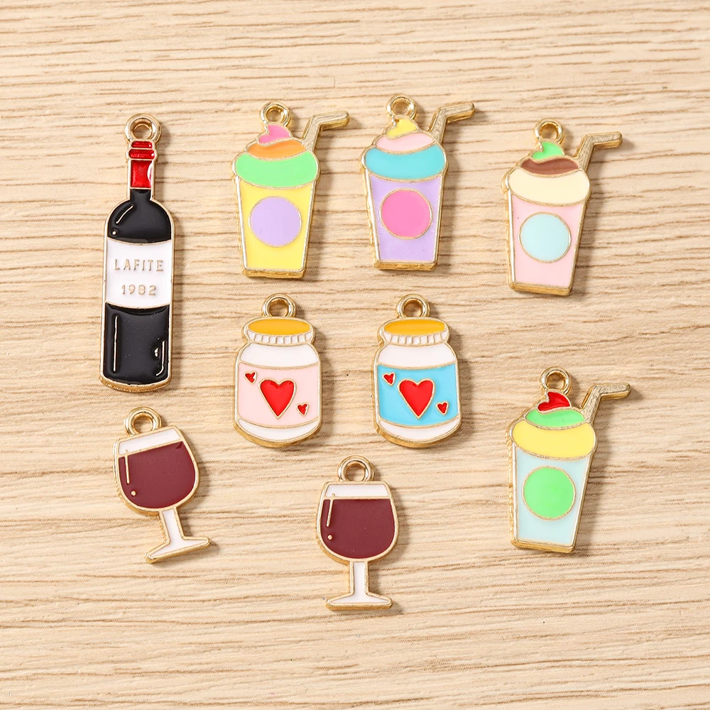 Tusember 10 Stück Niedliche Lebensmittel-Eiscreme-Wein-Anhänger, Emaille-Milch-Trink-Charms für Ohrhänger, Armbänder, Halsketten und Schmuckherstellung – Detail 2