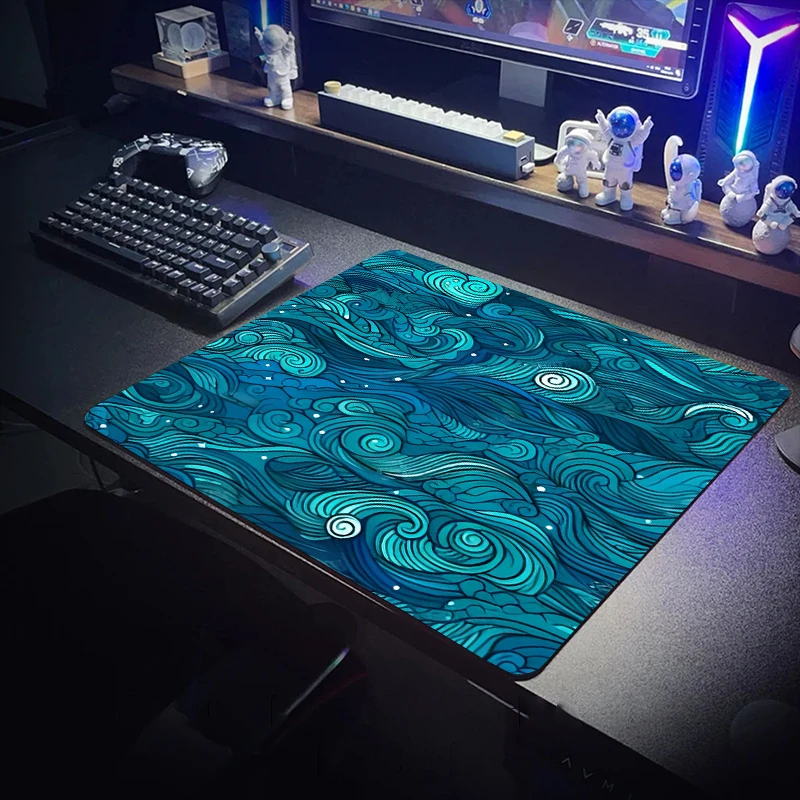 Waves-alfombrilla impermeable para ratón, alfombra para juegos, tapete para oficina, cojín de mesa, escritorio de escritura, estético, PC, 450x400mm