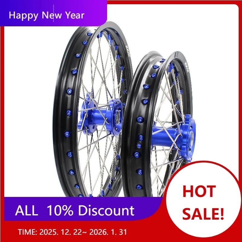 

【2025】 19/16 мотоциклетные детские колеса со спицами с ЧПУ, набор дисков, подходит для YAMAHA YZ80 1990-2001 YZ85 2002-2023, соски из синего сплава