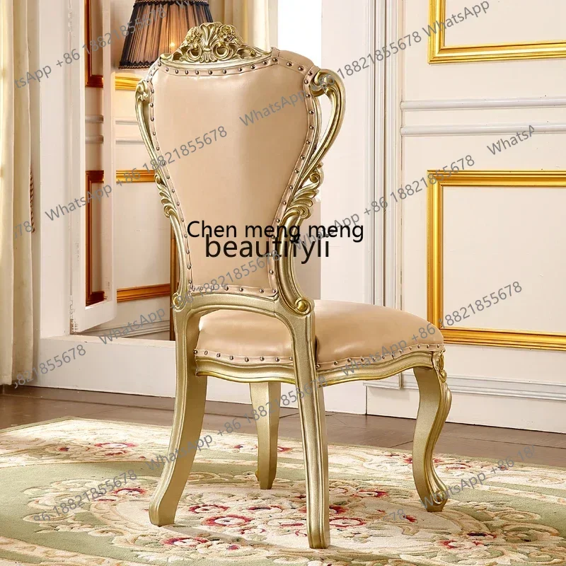 D178 European dining chair solid wood backrest casual chair first layer cowhide leather American style