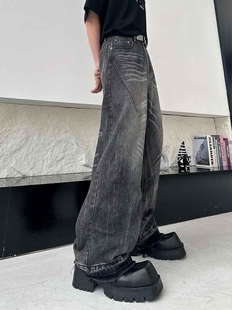Casual Smoke Grey Denim Jeans Breathable Wide Leg Long Pants Versatile Slim Fit Modern Style Jeans for Young Men All Seasons