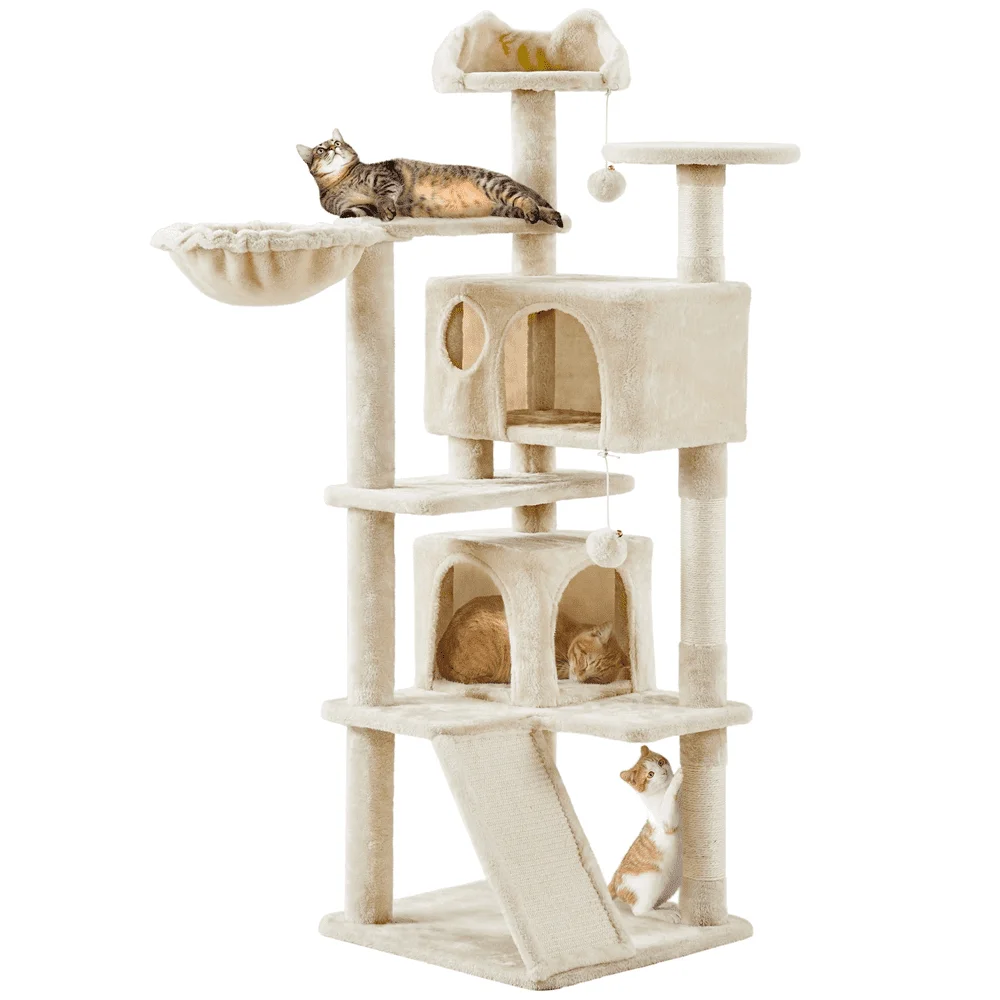 

Free Shipping Tree Scratching Post for Cats Double Condo Cat Tree With Scratching Post Tower Beige Scratch Climbing Supplies Pet