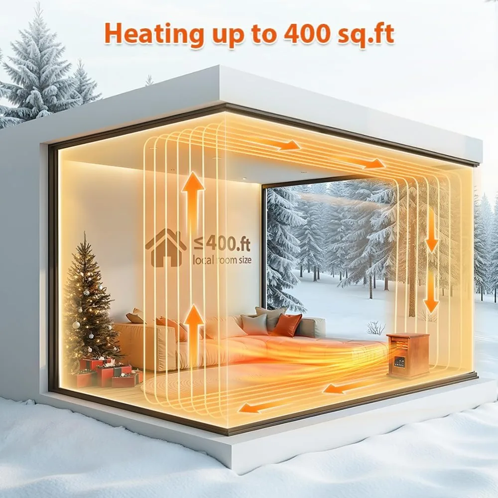 2024 LifePlus Electric Infrared Space Heaters for Indoor Use, 1500W Box Space Heater with Wood Frame, Remote Control 12H Timer