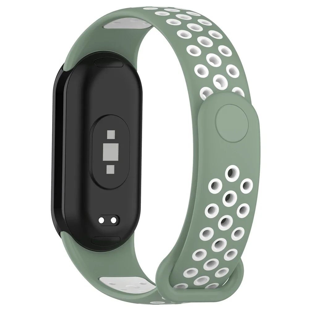 حزام سيليكون لـ Xiaomi Mi Band 10 9 8 سوار معصم رياضي ناعم ومريح يسمح بمرور الهواء لملحقات حزام Mi Band 9 8