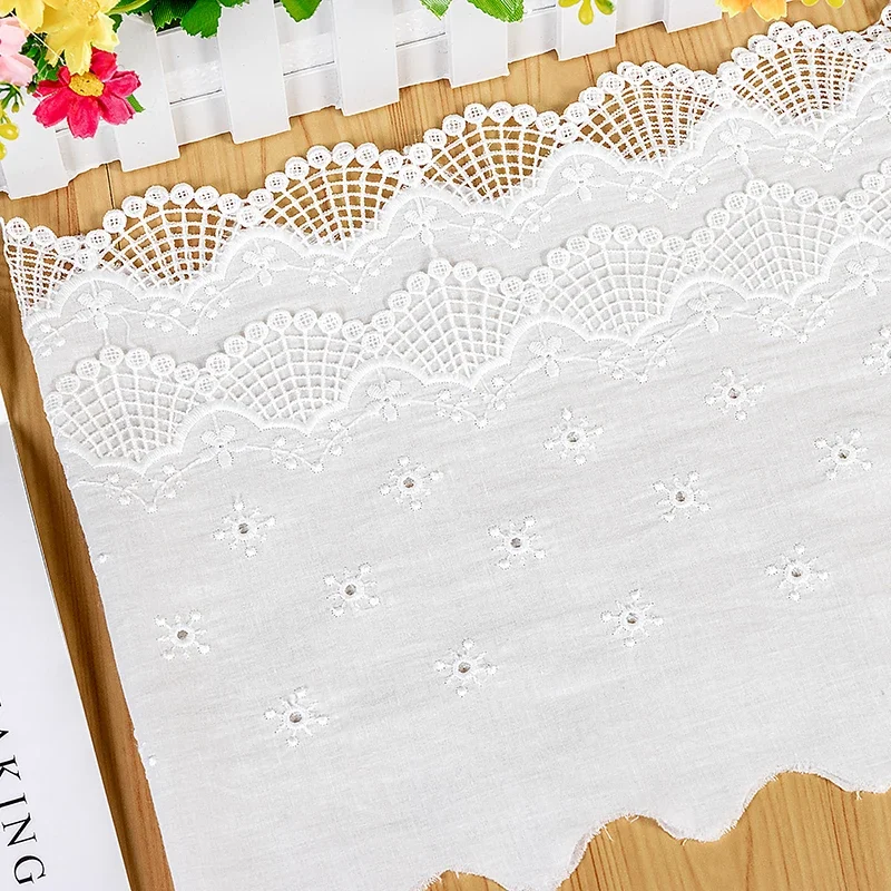 Exquisite Off White Cotton Embroidery Lace, Openwork Cloth, DIY Clothing Accessories, Curtains Width 24cm, 1Yard