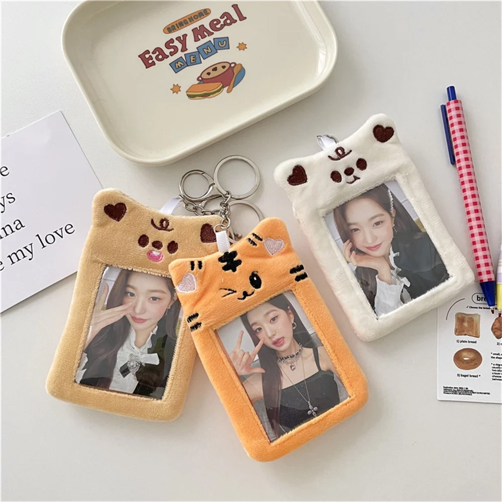 Kpop Soft Plush Photocard Holder Cute Bear Rabbit Tiger Idol Photo Sleeve Postcard Protector ID Credit Bank Protector