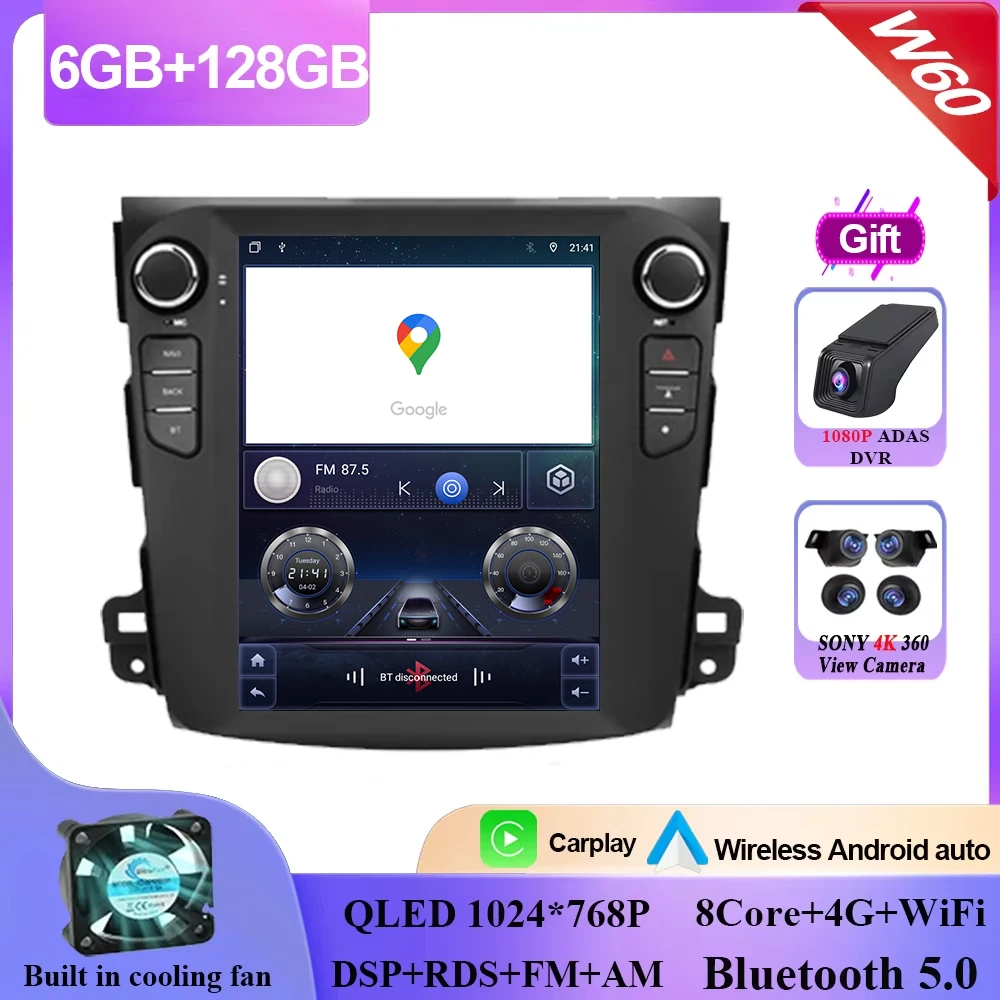9.7 "Android 16 Voor Mitsubishi Outlander Xl 2 2008-2011 Autoradio Multimedia Speler Stereo Navigatie GPS Carplay 4G HDR Scherm