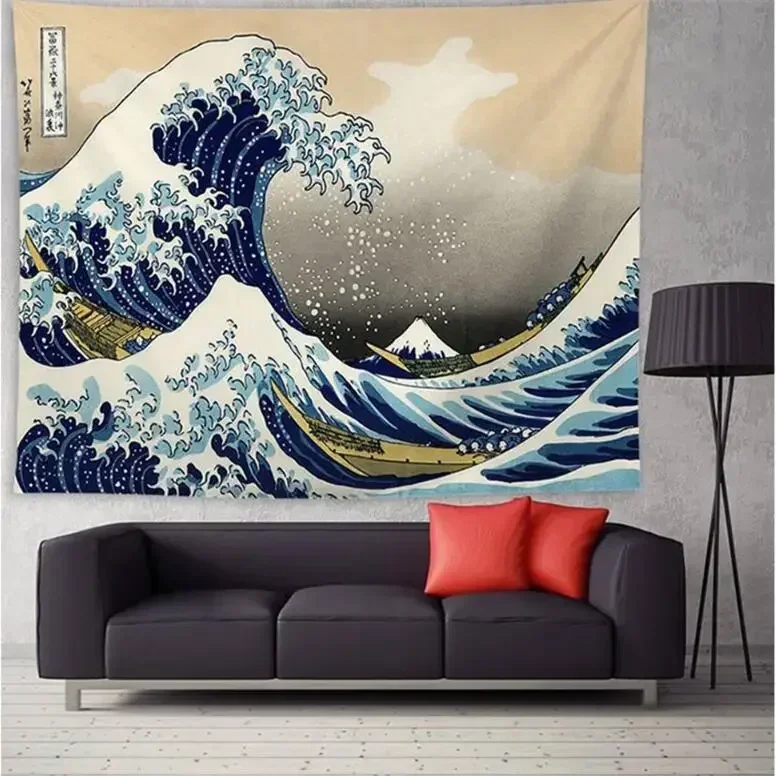 Great Wave of Kanagawa Tapestry Wall Hanging Whale Wall Carpet Tapestries Wall Cloth Mandala Boho Bedspread