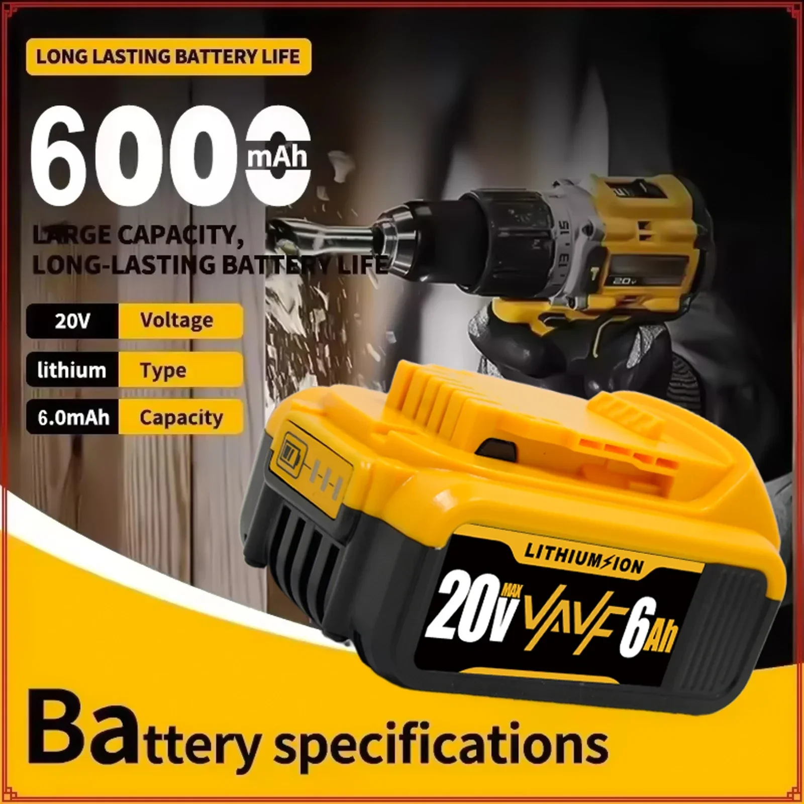 Originální náhradní baterie pro Dewalt 18V DCB200 20V 6,0Ah lithium-iontová DCB184 DCB200 DCB182 DCB180 DCB181 DCB182 DCB201 DCB206🍑 - náhled 2