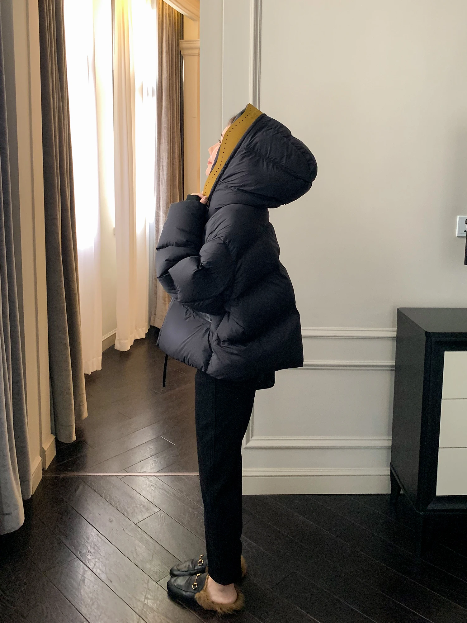 

Women's ort Puffer Jaet Bla Thiened Goose down Coat Winter Warm Outerwear Casual Sle Straight Cut Long Sve Zipper