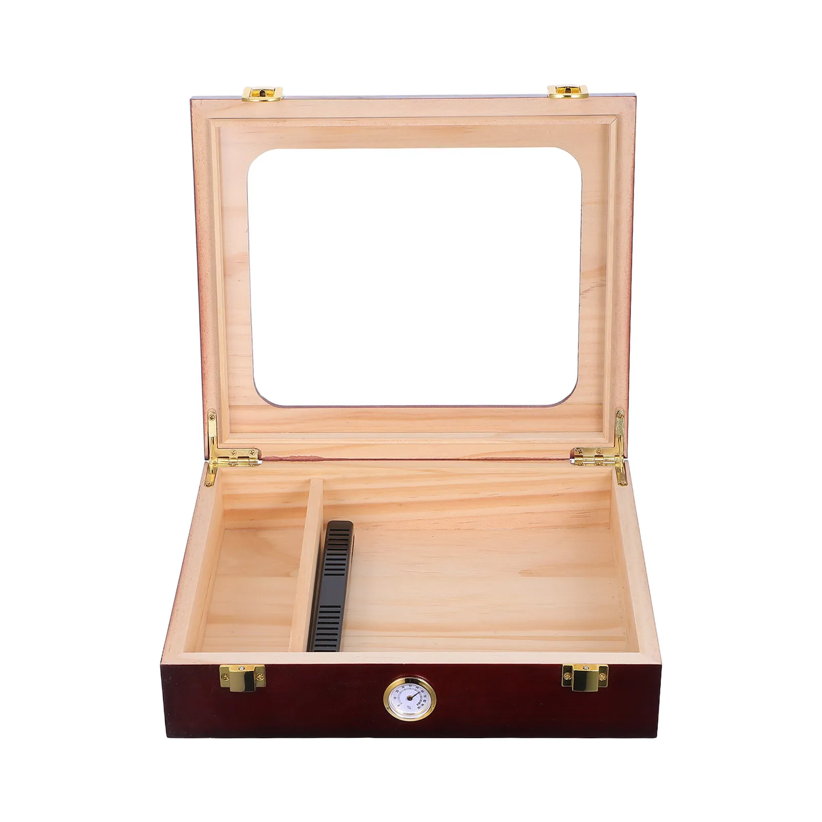 

Glass Top Cigar Humidor Box With Hygrometer Humidifier Wooden Storage Case For Cigars Brown Desktop Display Holder Cigar Storage