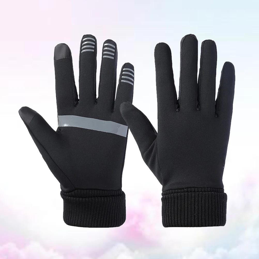 

Thickened Warm Windproof Cycling Gloves For Outdoor Sports Black L Size Composite Material Anti-Slip Grip Reflective Strip