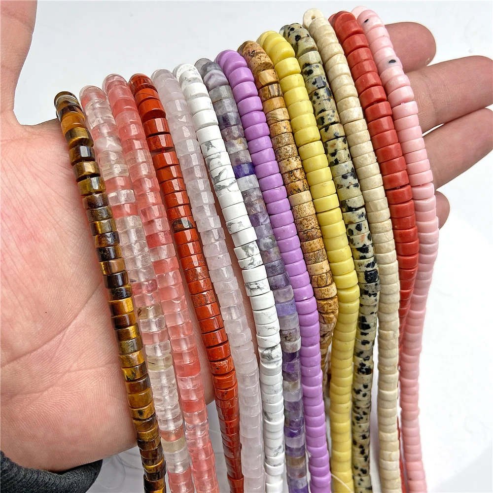 3x6mm Natural Stone Rondelle Bead Quartz Crystal Gem Flat Round Disc Bead Charm for Jewelry Making DIY Bracelet Necklace Earring