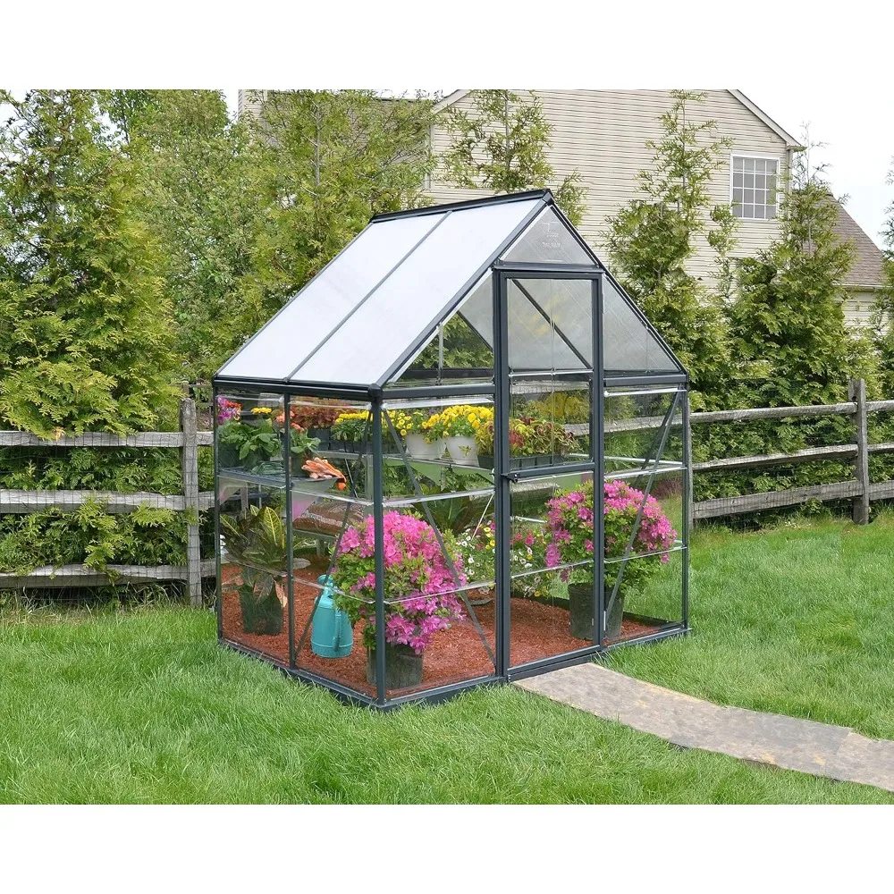 

Greenhouse Kit 6' x 4' Hobby Walk-In Polycarbonate Heavy Duty Aluminum Frame twin-wall and clear panels Lockable Door