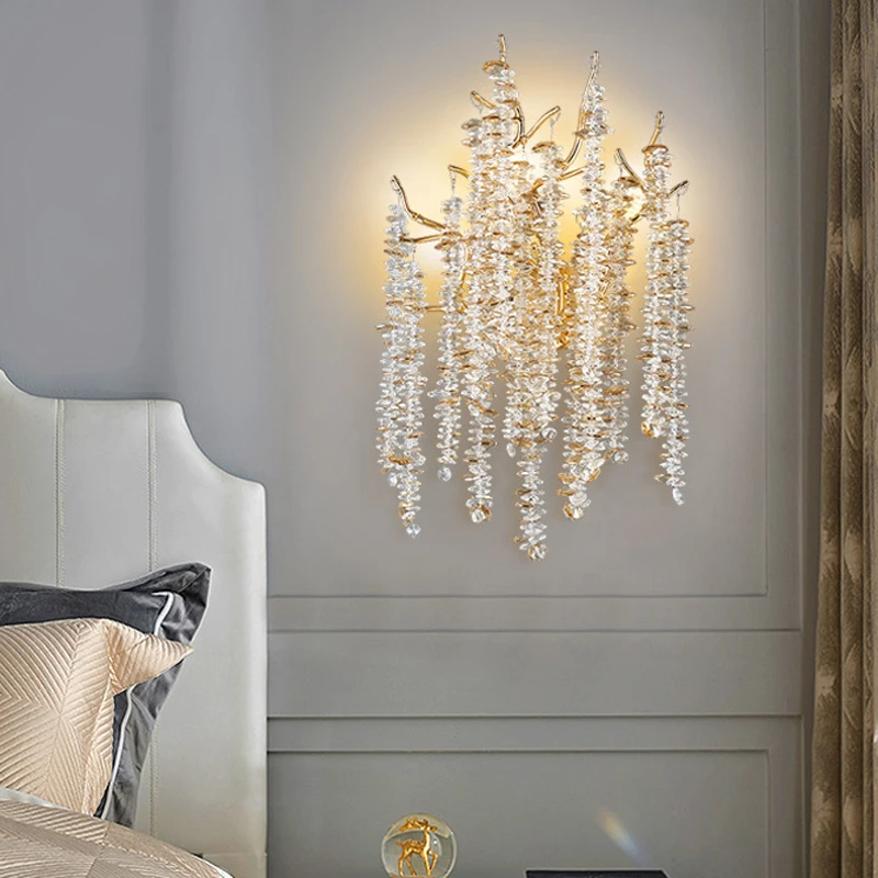 French Light Luxury Crystal Wall Lamp Bedside Decorative Lighting Villa Staircase Corridor High-Grade Living Room European Light