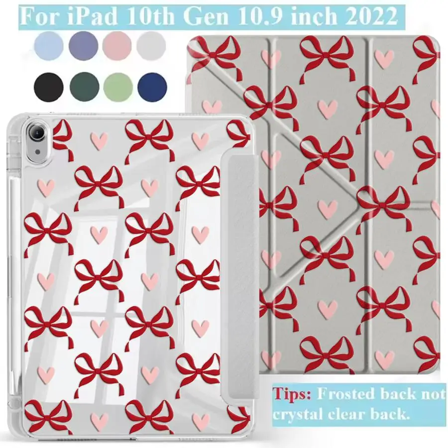 Tablet Case For iPad Pro 2025 Air 4 5 M3 M2 M4 11inch Mini 6 7 Pro 11th 10th 9th 8th 7th 12.9inch Holder Cover Y-Fold Red Bow