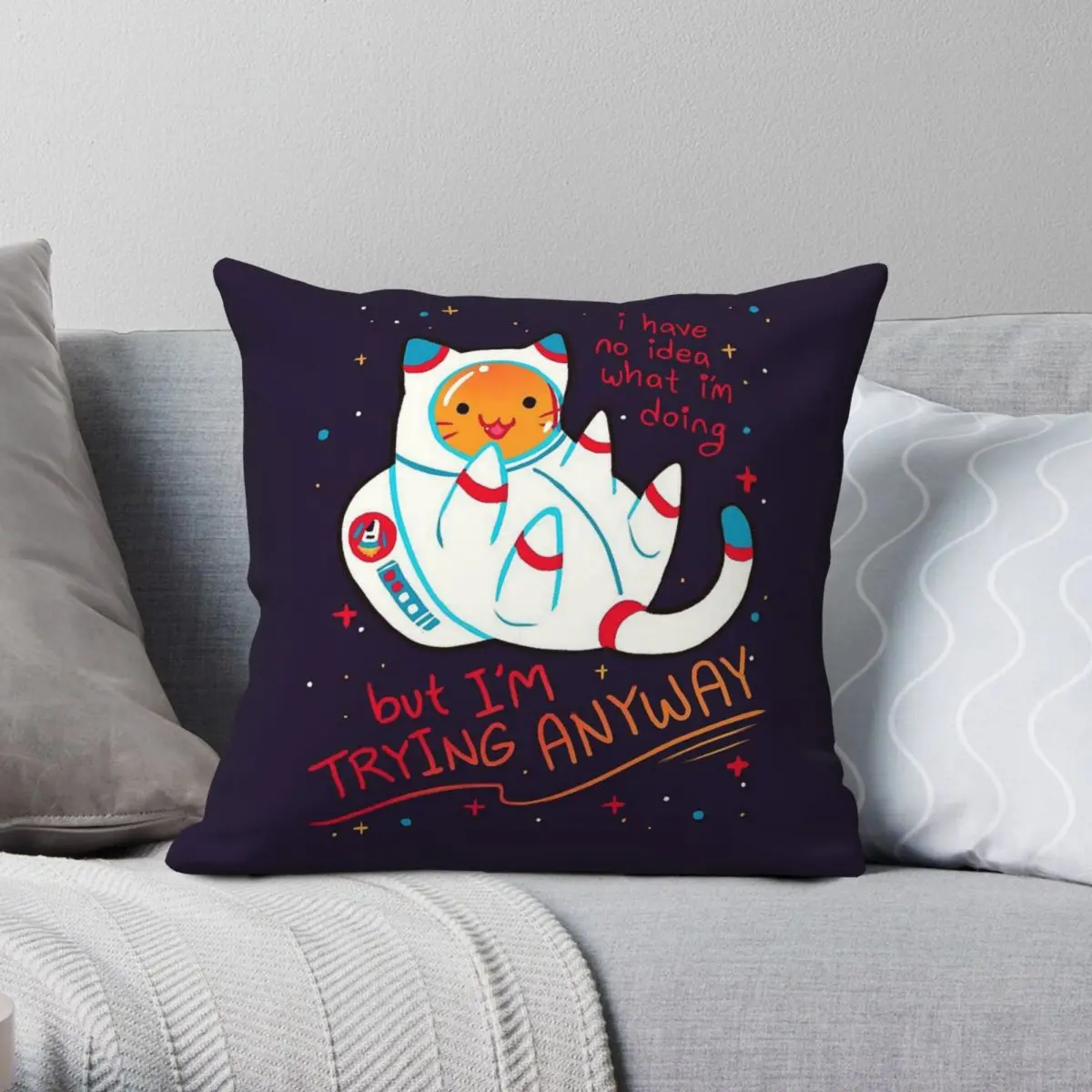 

Trying Anyway Cat Astronaut Square Pillowcase Polyester Linen Velvet Printed Decor Throw Pillow Case Bed Cushion Cover Wholesale