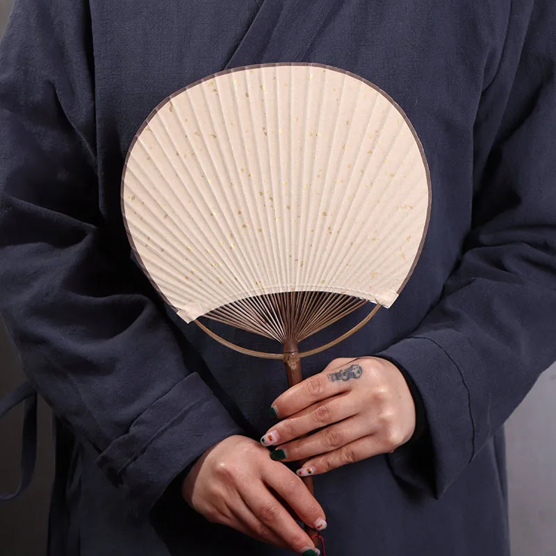 Classical Japanese and Wind Tuan Fan Blank Xuan Paper Handmade Bamboo and Puff Fan Party Home Decoration Gift