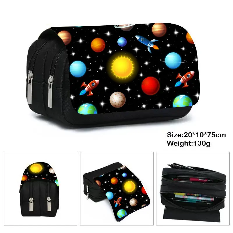 Astronaut Canvas Pencil Case Storage Bag Large Capacity Student Pen Case Boy Stationery Double Zipper Pencil Bag School Supplies