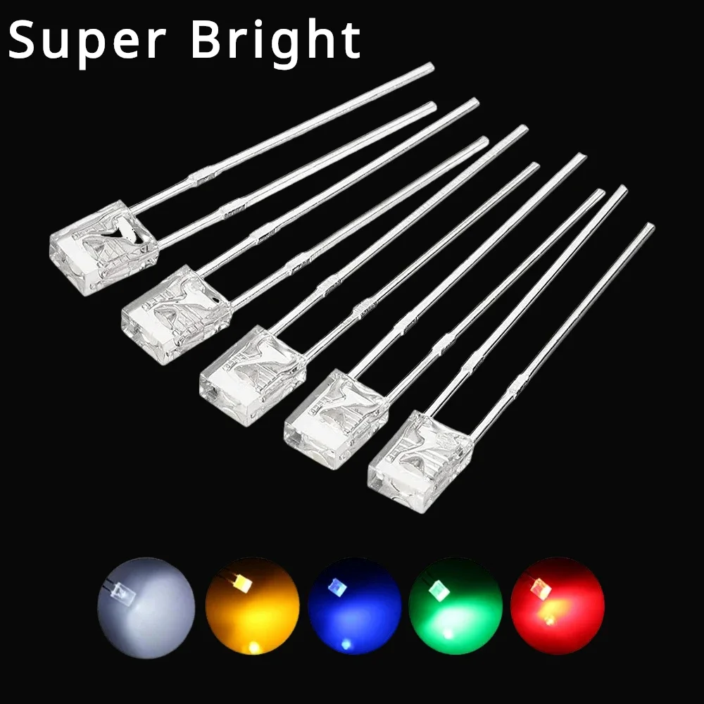 Lâmpada LED de Diodo Transparente Multi-Color, Brilho Ultra Alto, Componentes Eletrônicos, 3mm, 2x3x4mm, 100pcs