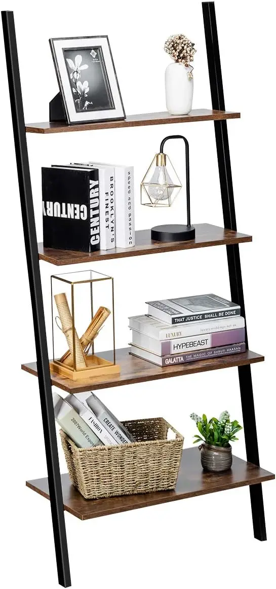 Wall Bookshelf for Living Room Office, Multipurpose Storage Rack Shelves with Metal Frame, Plant Flower Stand (Rustic Brown)