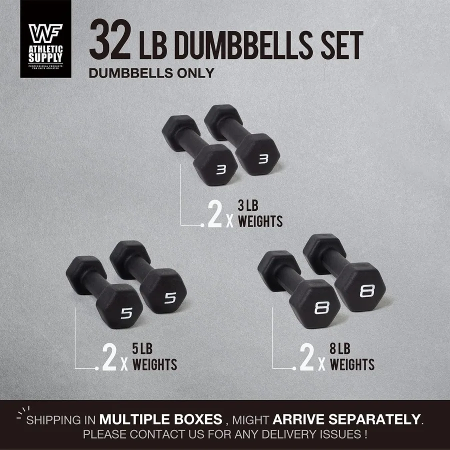 مجموعة دمبل نيوبرين سوداء مع تصميم سداسي غير قابل للانزلاق لتدريب فعال على قوة تنغيم العضلات وتمارين فقدان الوزن