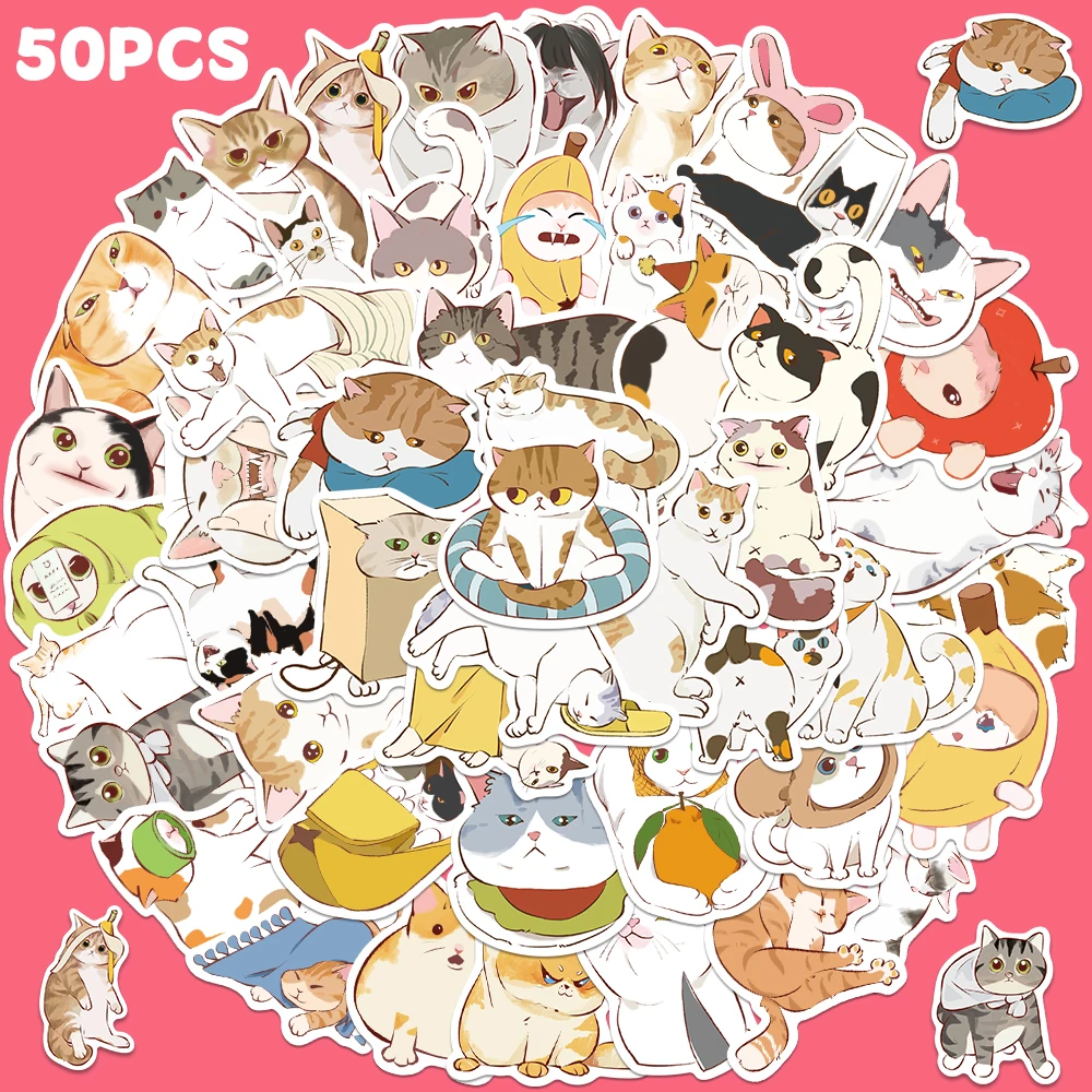 50 Stück Cartoon lustige Katzen-Aufkleber für Laptop, Koffer, Handyhülle, Sammelalbum, Gitarre, Skateboard, DIY-Aufkleber, Urlaub, Party, Geschenk
