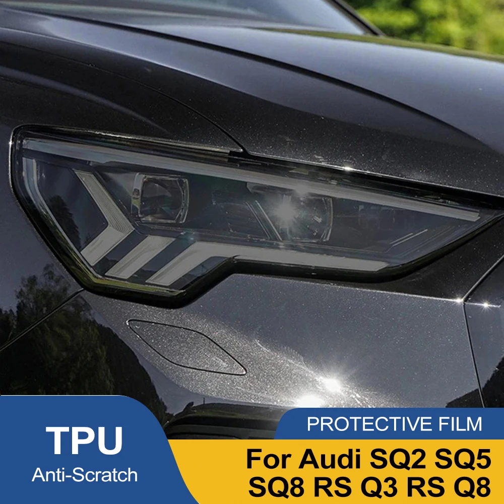 For Audi SQ2 SQ5 SQ8 RSQ3 RSQ8 Car Headlight TPU Protective Film Anti-Scratch Smoke Black Vinyl Wrap Auto Light High-Gloss Film