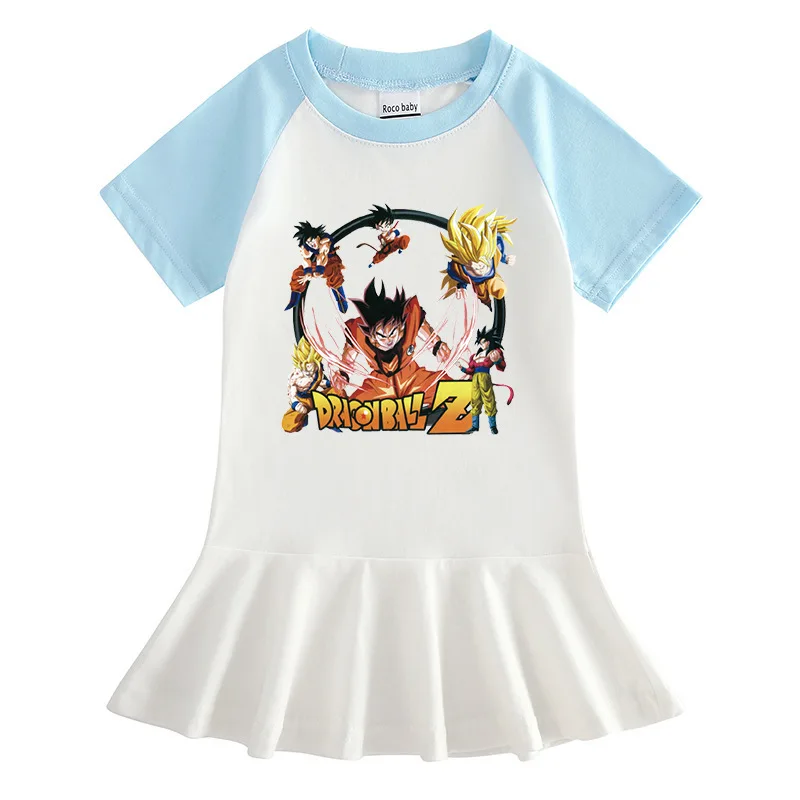 Dragon Ball Solid Color Children's Clothing Cartoon Half-sleeved Girls' Dress Cartoon Thin Baby Foreign Style Pleated Skirt